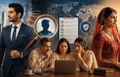 NRI background check for marriage showing verification of NRI groom and bride details in India 2026