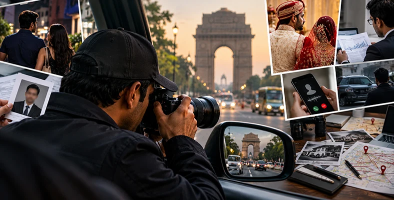 Client discussing when to hire a detective in Delhi with an investigator